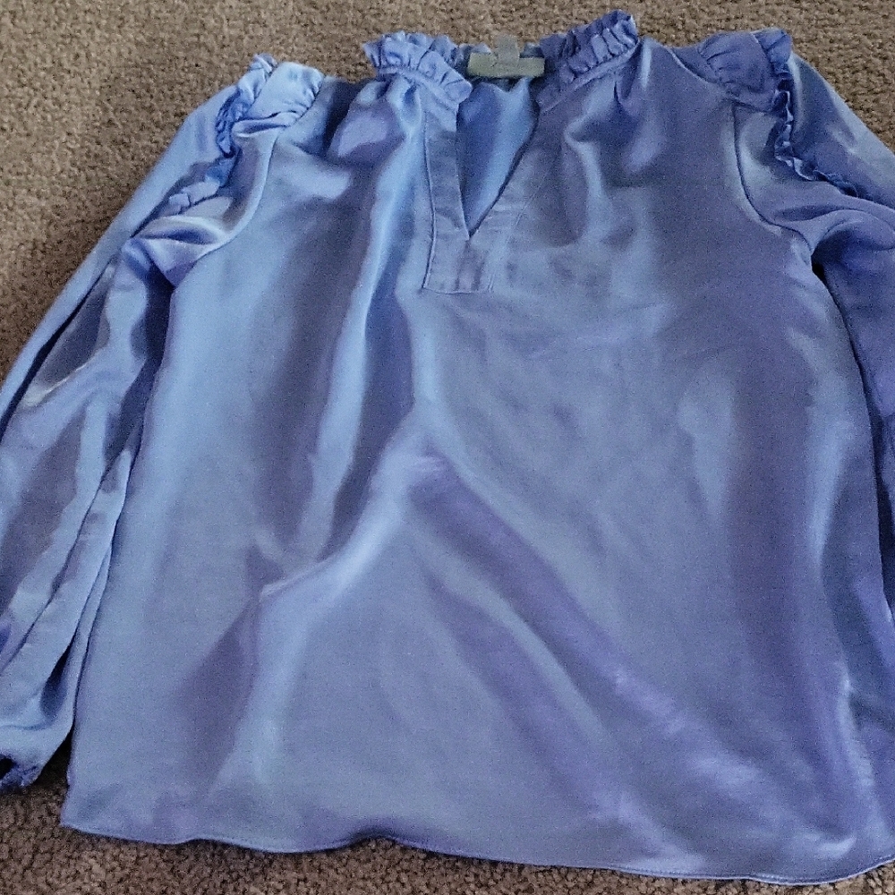 Women’s Ruffle-Trim Long Sleeve Blouse - Light Blue